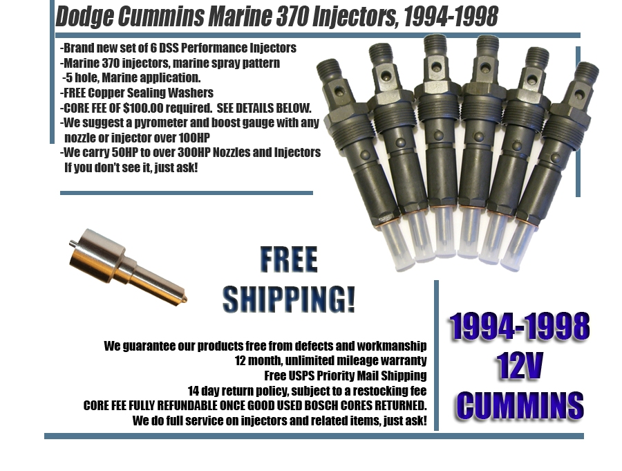 19941998 Dodge Cummins 12v Turbo Diesel Marine 370 injectors 12 valve