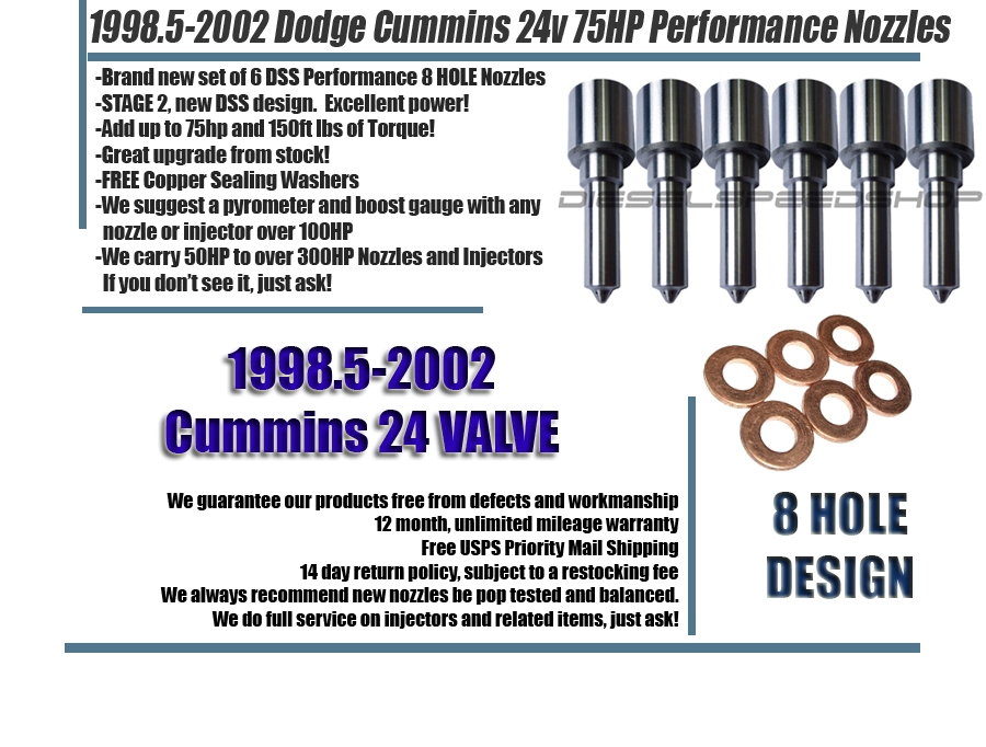 1998.5-2002 FITS Dodge Cummins® 24v 50HP PERFORMANCE 8 HOLE NOZZLES JAMMER